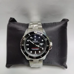 Front view of Rolex Rare Red Submariner 1680 stainless steel watch