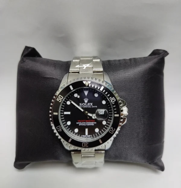 Front view of Rolex Rare Red Submariner 1680 stainless steel watch
