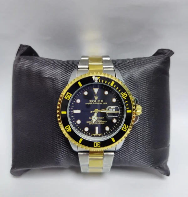 Front view of Rolex Rare Red Submariner 1680 stainless 2 tone steel watch